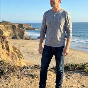 Marine Layer Long Sleeve Henley Shirt Men Large Gray Contrast Interior Soft Knit